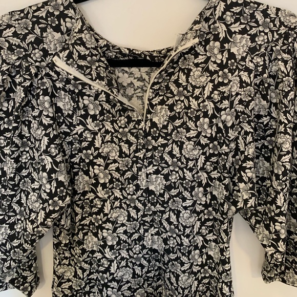 Vintage Black and White Floral Midi Dress, Size 8 - Picture 3 of 6